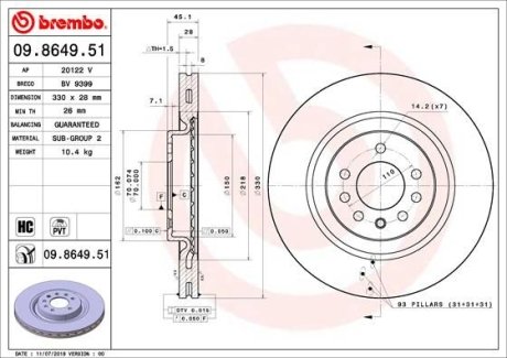 Тормозной диск BREMBO 09864951