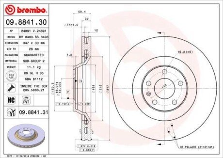 Тормозной диск BREMBO 09.8841.30