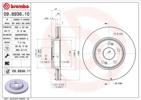 Тормозной диск BREMBO 09893611