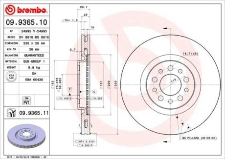 Тормозной диск BREMBO 09936511