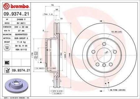 Диск гальмівний FINITO BREMBO 09937421