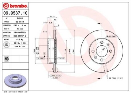 Гальмівний диск BREMBO 09953710