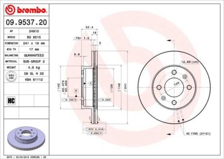 Гальмівний диск BREMBO 09953720