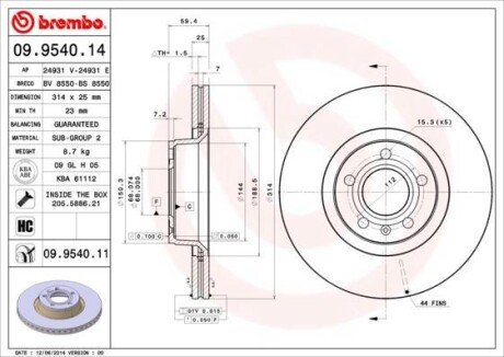 Тормозной диск BREMBO 09.9540.14