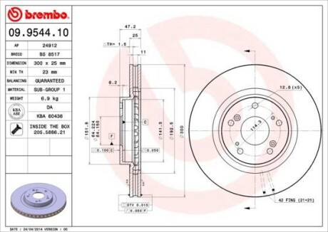 Тормозной диск BREMBO 09.9544.10