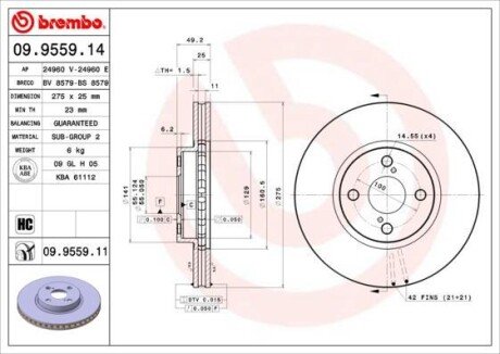 Тормозной диск BREMBO 09.9559.14
