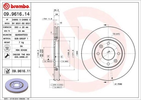 Тормозной диск BREMBO 09961611