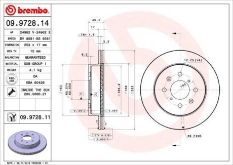 Тормозной диск BREMBO 09.9728.14