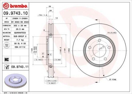 Тормозной диск BREMBO 09.9743.10