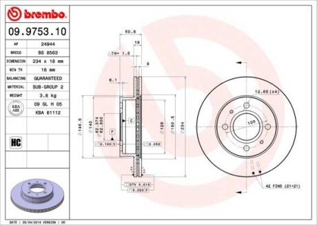 Гальмівний диск BREMBO 09975310