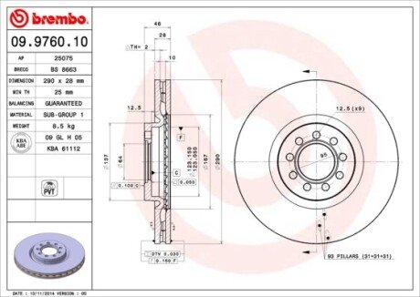 Тормозной диск BREMBO 09976010