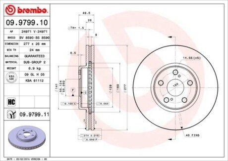 Диск тормозной BREMBO 09.9799.10