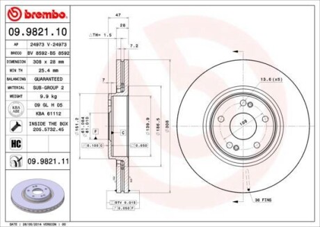 Тормозной диск BREMBO 09982111