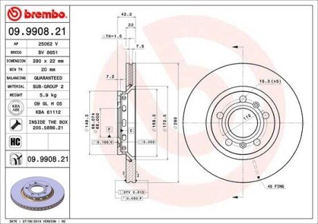 Тормозной диск BREMBO 09990821