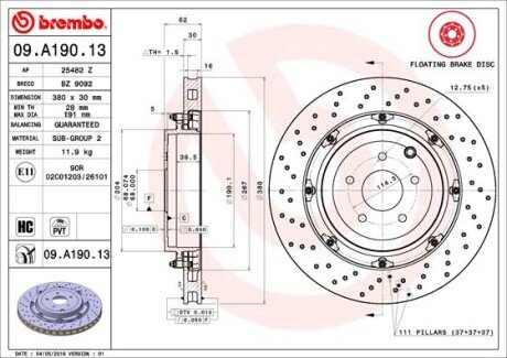 Тормозной диск BREMBO 09A19013