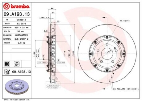 Тормозной диск BREMBO 09A19313