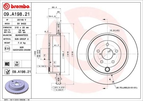 Тормозной диск BREMBO 09A19821