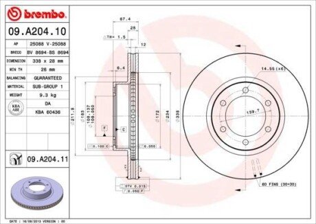 Тормозной диск BREMBO 09.A204.10