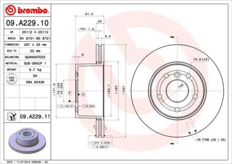 Тормозной диск BREMBO 09A22911