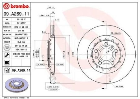 Тормозной диск BREMBO 09A26911