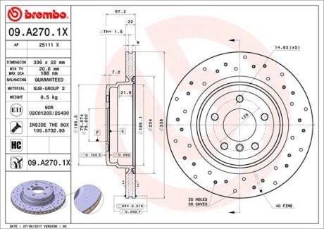 Диск гальмівний BREMBO 09A2701X