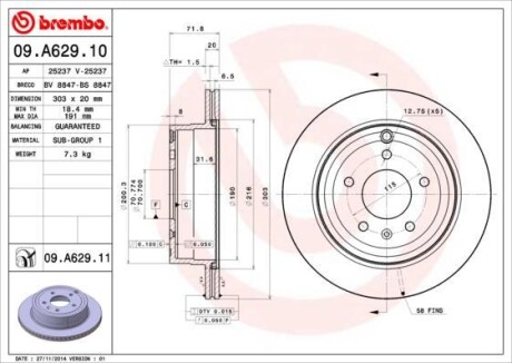 Гальмівний диск BREMBO 09A62910 (фото 1)