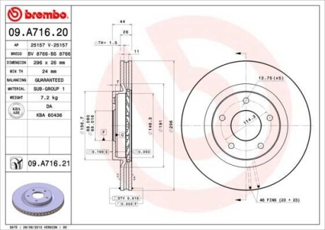 Тормозной диск BREMBO 09A71621 (фото 1)