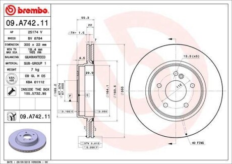 Диск тормозной BREMBO 09A74211