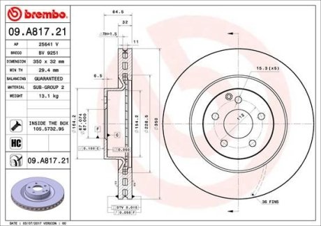 Тормозной диск BREMBO 09A81721