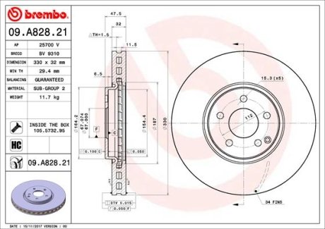 Тормозной диск BREMBO 09A82821 (фото 1)