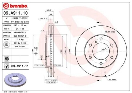 Тормозной диск BREMBO 09A91111