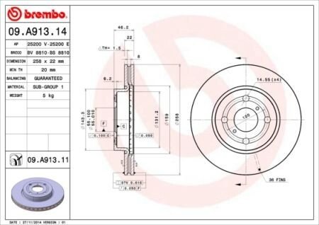 Гальмівний диск BREMBO 09A91314