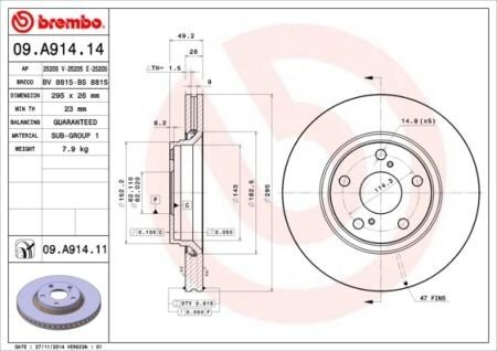 Гальмівний диск BREMBO 09A91414