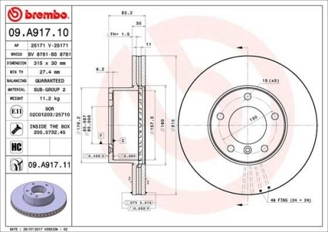 Тормозной диск BREMBO 09A91711