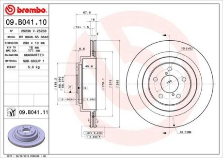 Тормозной диск BREMBO 09B04111