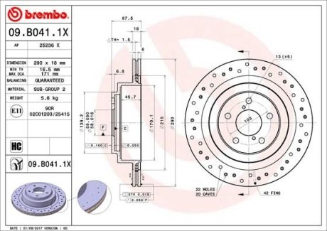 Тормозной диск BREMBO 09B0411X