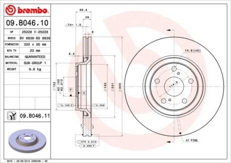 Тормозной диск BREMBO 09B04611