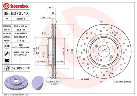 Brake disk BREMBO 09B2701X