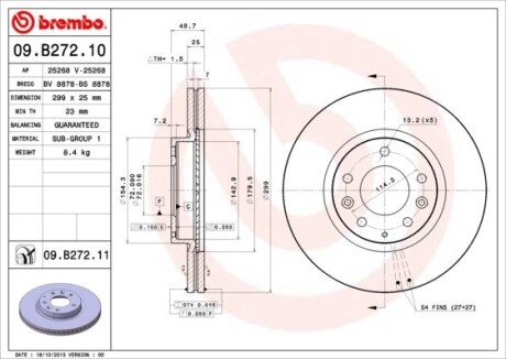 Диск тормозной BREMBO 09B27210 (фото 1)