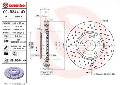 Тормозной диск BREMBO 09B3444X