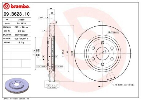 Диск тормозной BREMBO 09B62810