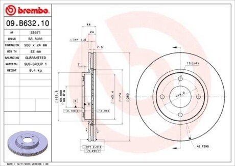 Диск тормозной BREMBO 09B63210