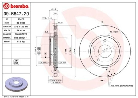 Тормозной диск BREMBO 09B64721