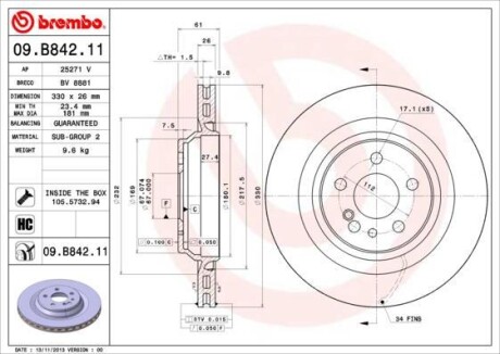 Тормозной диск BREMBO 09B84211