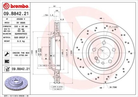 Тормозной диск BREMBO 09B84221