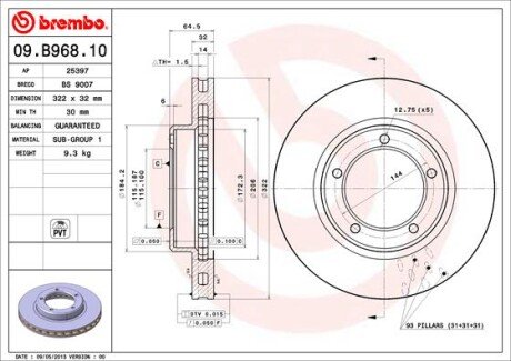 Тормозной диск BREMBO 09B96811