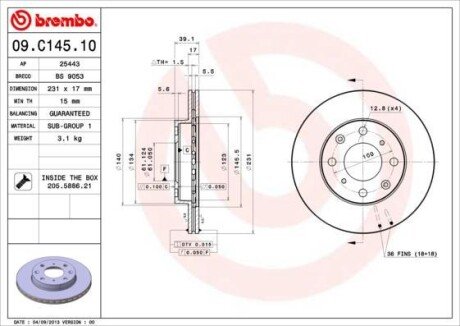 Гальмівний диск BREMBO 09.C145.10