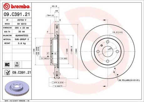 Тормозной диск BREMBO 09C39121