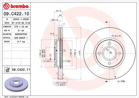 Диск тормозной BREMBO 09C42211