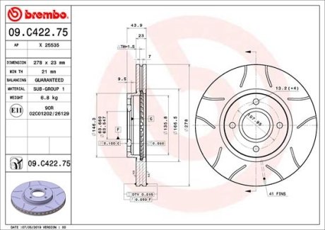 Тормозной диск BREMBO 09C42275